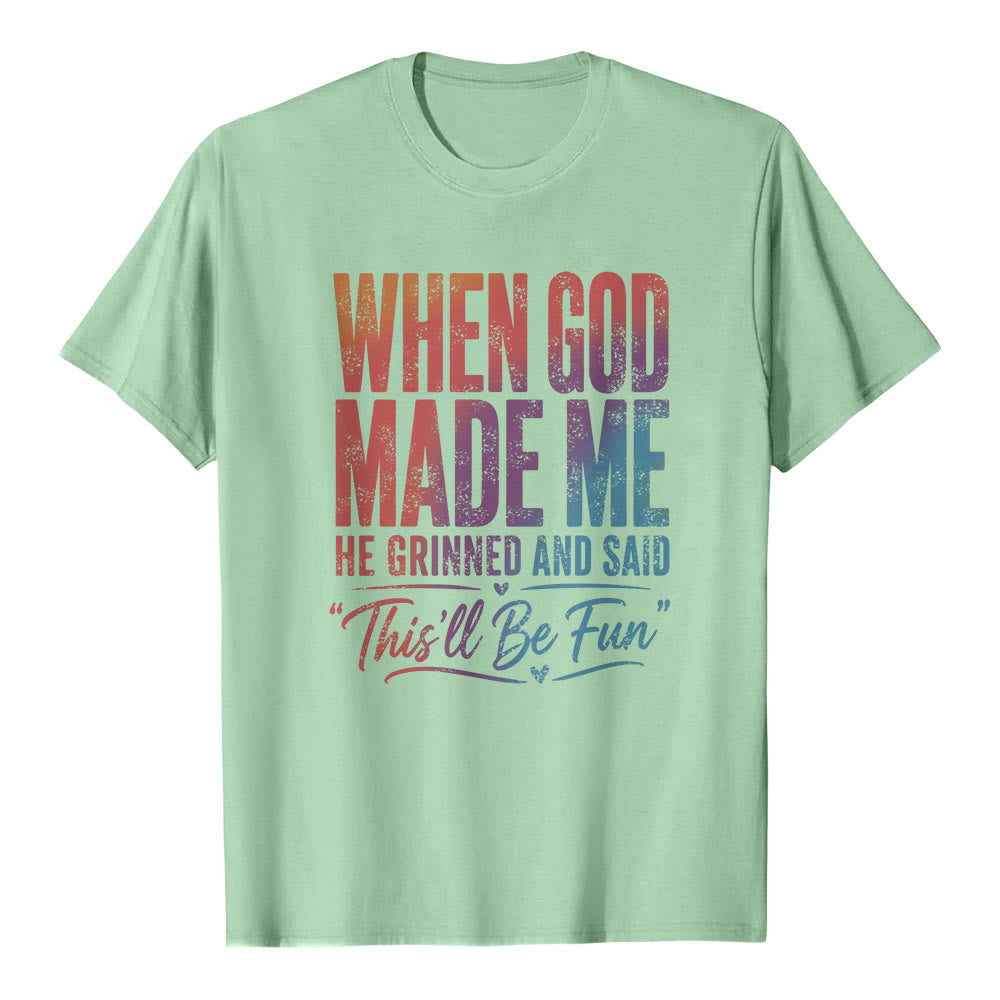 Christianartworkshop Klassisches T-Shirt mit Buchstabenprint: Als Gott mich erschuf - Hellgrün - 2XL - image 8