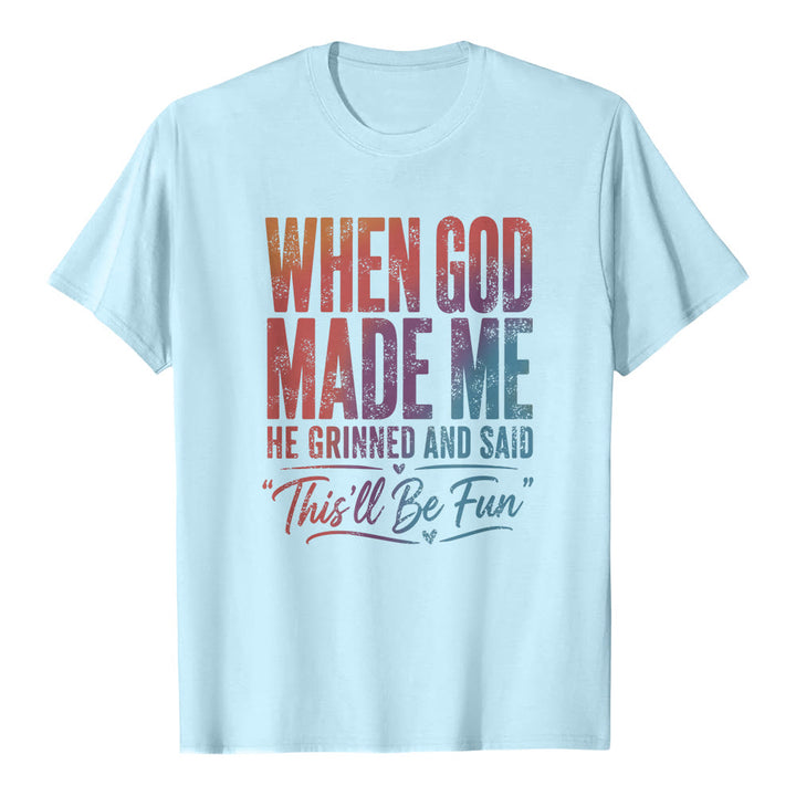 Christianartworkshop Klassisches T-Shirt mit Buchstabenprint: Als Gott mich erschuf - Blau - 2XL - image 6