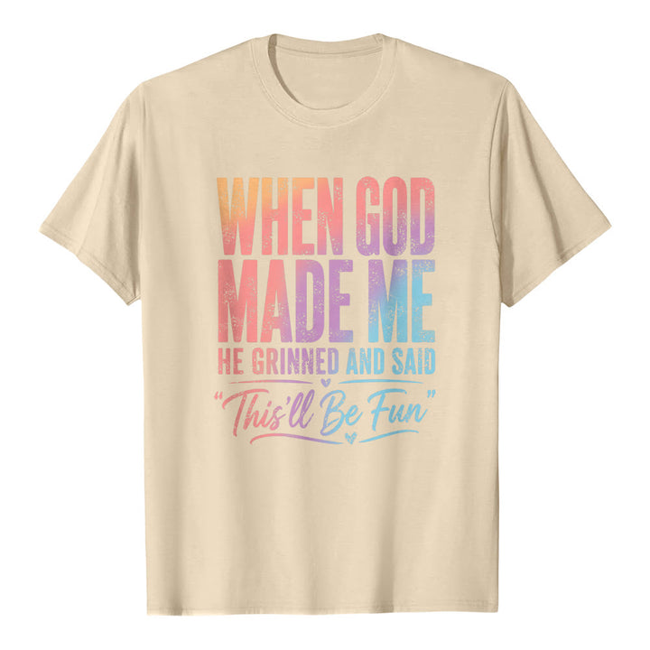 Christianartworkshop Klassisches T-Shirt mit Buchstabenprint: Als Gott mich erschuf - Beige - 2XL - image 3