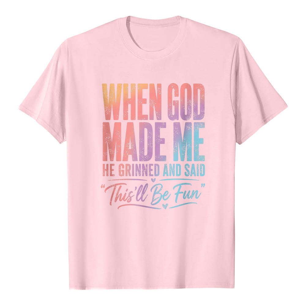 Christianartworkshop Klassisches T-Shirt mit Buchstabenprint: Als Gott mich erschuf - Rosa - 2XL - image 1
