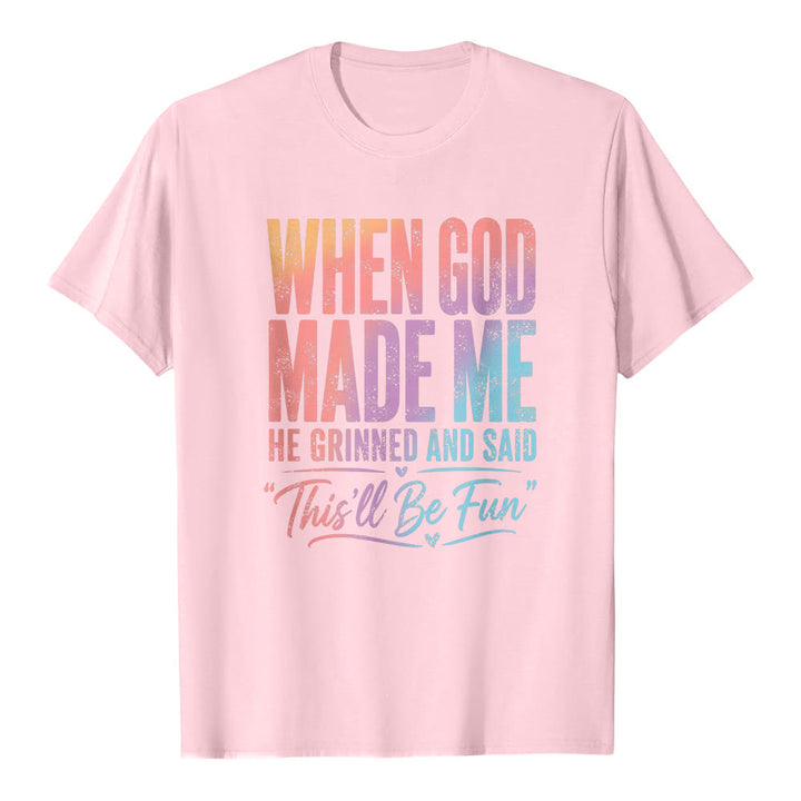 Christianartworkshop Klassisches T-Shirt mit Buchstabenprint: Als Gott mich erschuf - Rosa - 2XL - image 1