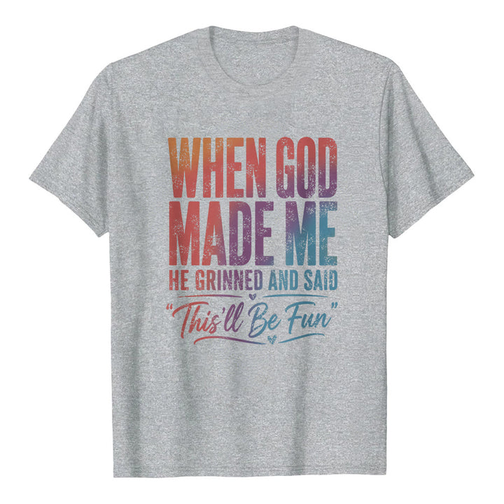 Christianartworkshop Klassisches T-Shirt mit Buchstabenprint: Als Gott mich erschuf - Grau - 2XL - image 4