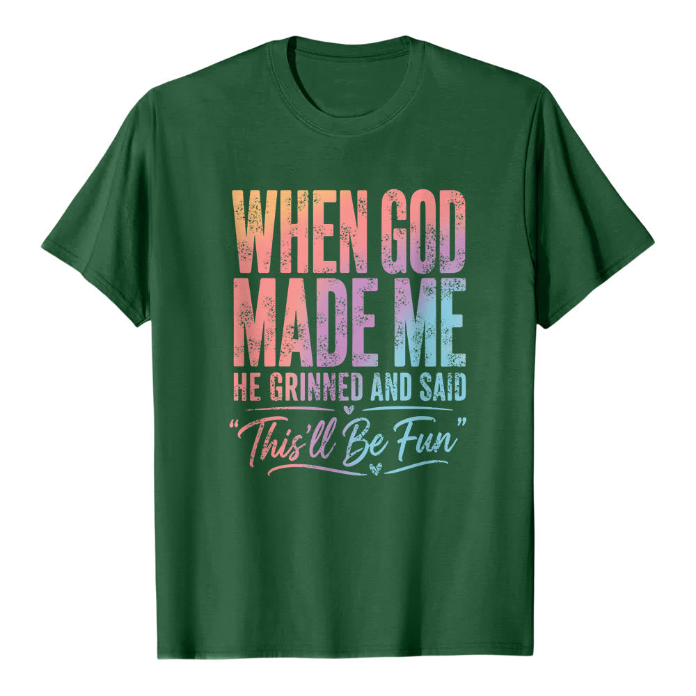 Christianartworkshop Klassisches T-Shirt mit Buchstabenprint: Als Gott mich erschuf - Dunkelgrün - 2XL - image 5