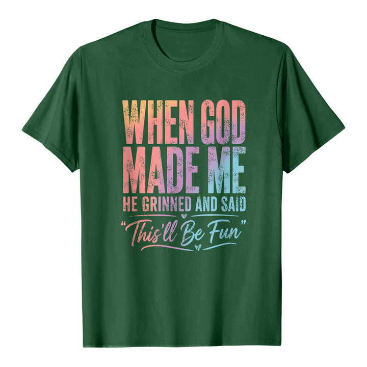 Christianartworkshop Klassisches T-Shirt mit Buchstabenprint: Als Gott mich erschuf - Dunkelgrün - 2XL - image 5