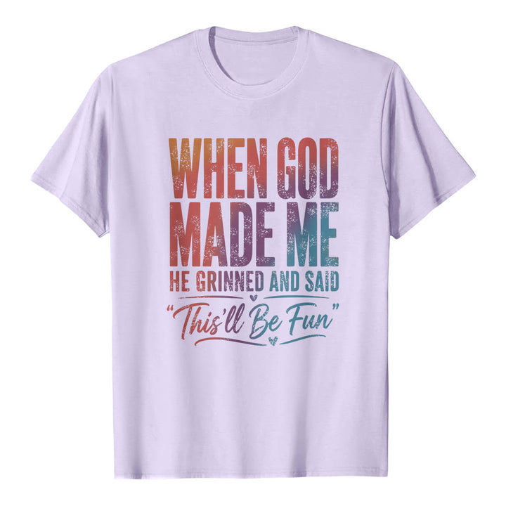 Christianartworkshop Klassisches T-Shirt mit Buchstabenprint: Als Gott mich erschuf - Lila - 2XL - image 7