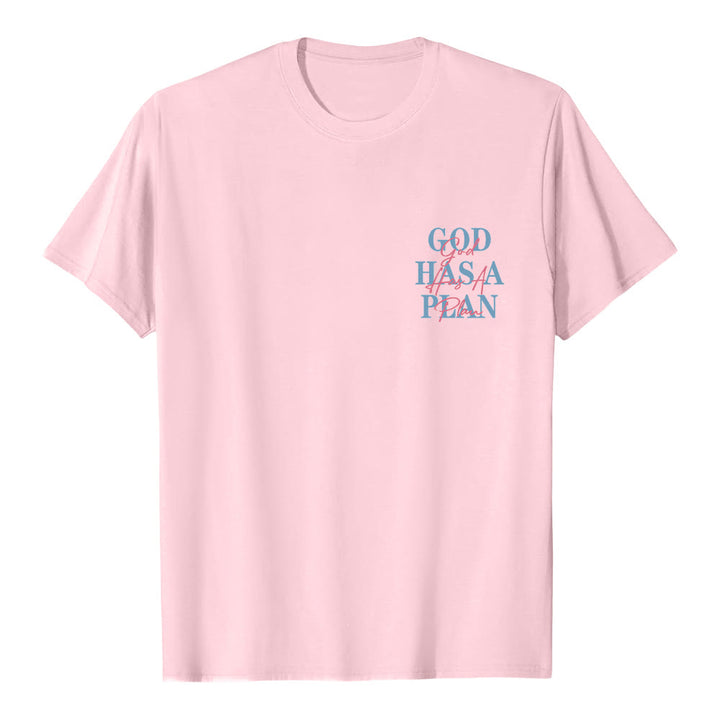 Christianartworkshop Gott hat einen Plan – Klassisches T-Shirt mit doppelseitigem Buchstabendruck - image 2