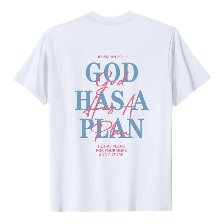 Christianartworkshop Gott hat einen Plan – Klassisches T-Shirt mit doppelseitigem Buchstabendruck - image 7