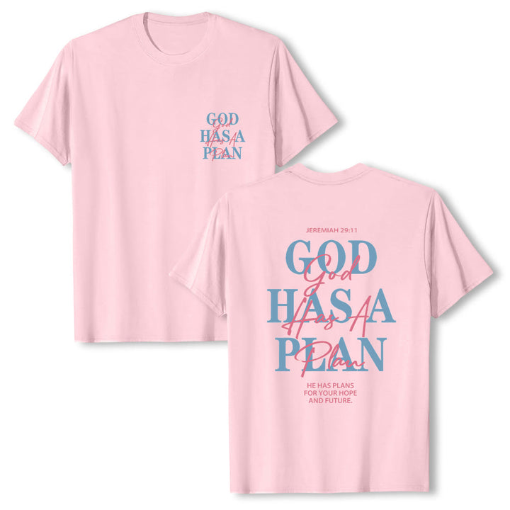 Christianartworkshop Gott hat einen Plan – Klassisches T-Shirt mit doppelseitigem Buchstabendruck - Rosa - 2XL - image 0