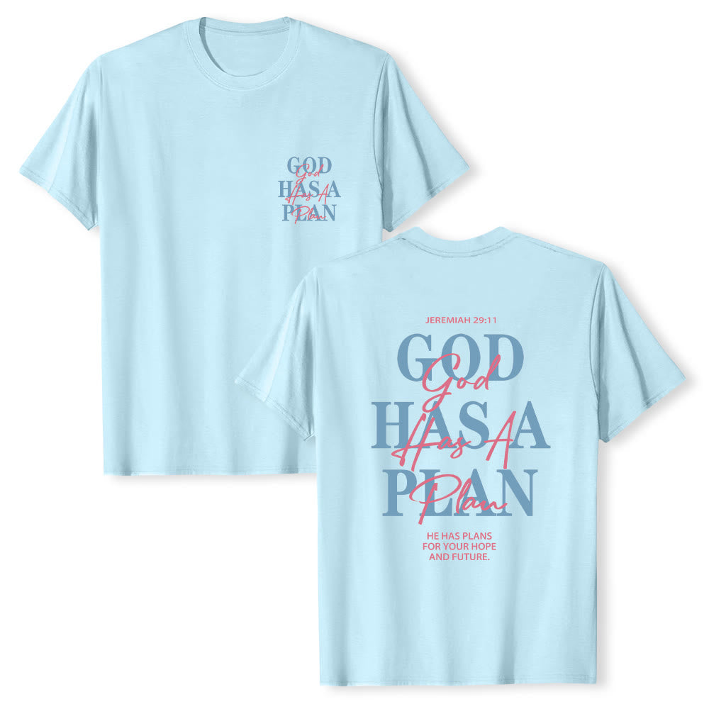Christianartworkshop Gott hat einen Plan – Klassisches T-Shirt mit doppelseitigem Buchstabendruck - Blau - 2XL - image 21