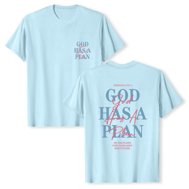 Christianartworkshop Gott hat einen Plan – Klassisches T-Shirt mit doppelseitigem Buchstabendruck - Blau - 2XL - image 21