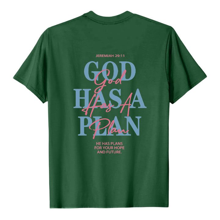 Christianartworkshop Gott hat einen Plan – Klassisches T-Shirt mit doppelseitigem Buchstabendruck - image 16