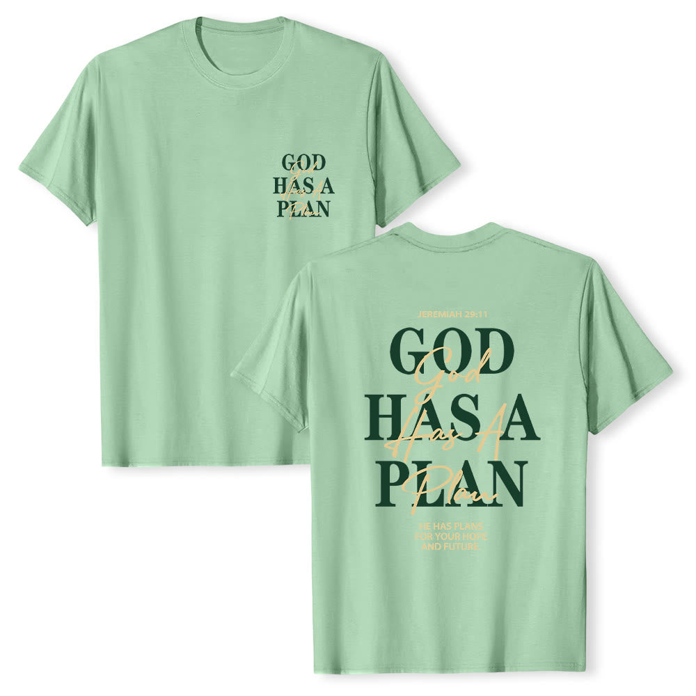 Christianartworkshop Gott hat einen Plan – Klassisches T-Shirt mit doppelseitigem Buchstabendruck - Hellgrün - 2XL - image 3