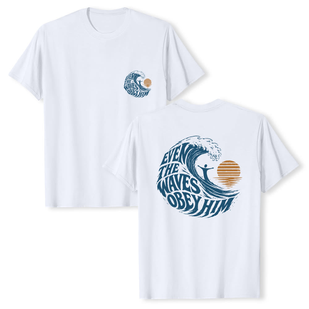 Christianartworkshop Sogar die Wellen gehorchen ihm – Klassisches T-Shirt mit doppelseitigem Wellenmotiv - Weiß - 2XL - image 9