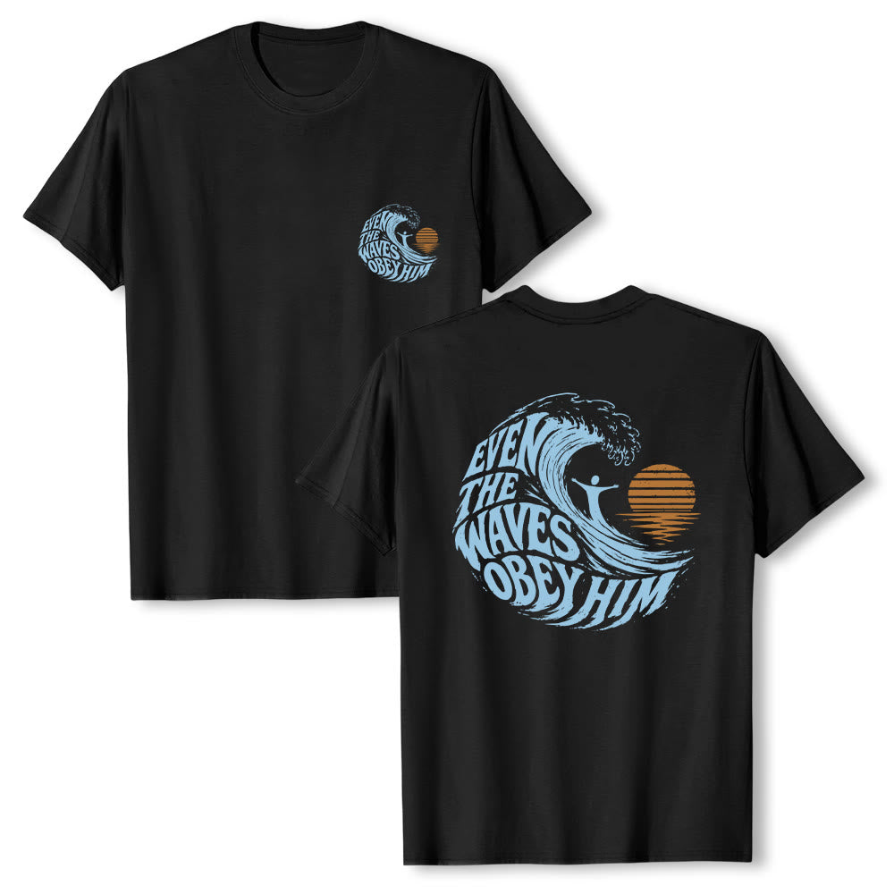 Christianartworkshop Sogar die Wellen gehorchen ihm – Klassisches T-Shirt mit doppelseitigem Wellenmotiv - Schwarz - 2XL - image 18