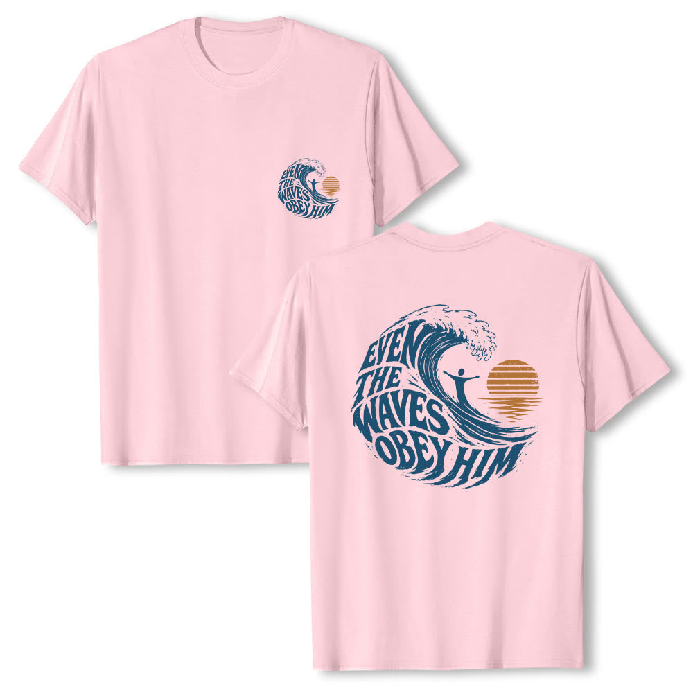Christianartworkshop Sogar die Wellen gehorchen ihm – Klassisches T-Shirt mit doppelseitigem Wellenmotiv - Rosa - 2XL - image 6