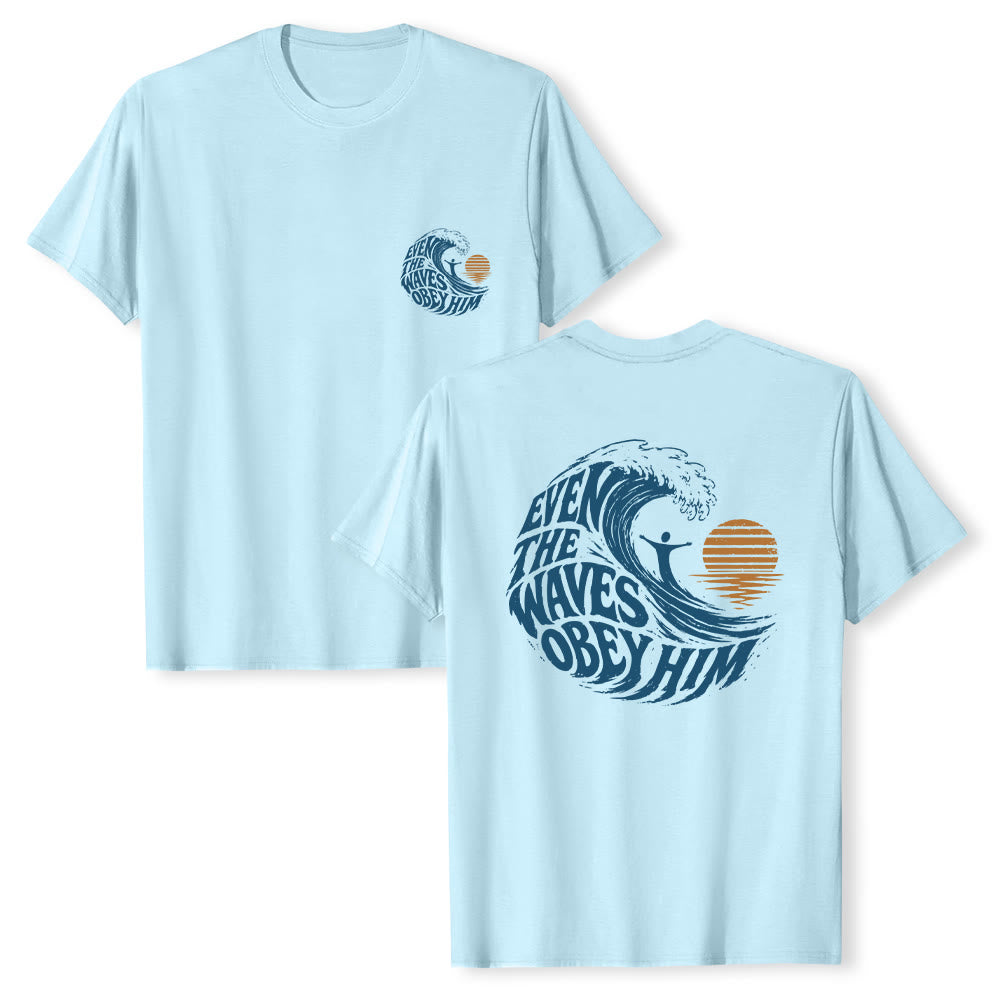 Christianartworkshop Sogar die Wellen gehorchen ihm – Klassisches T-Shirt mit doppelseitigem Wellenmotiv - Blau - 2XL - image 3