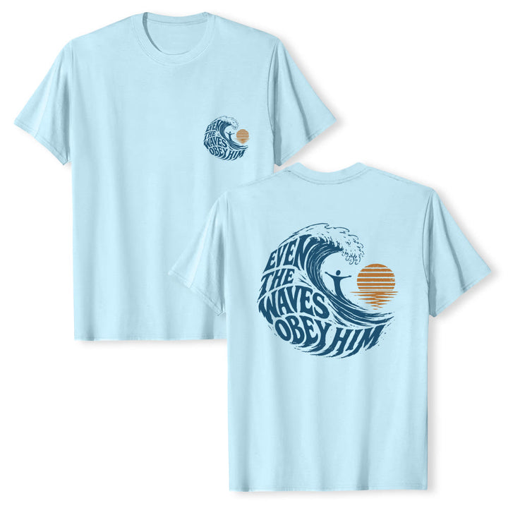 Christianartworkshop Sogar die Wellen gehorchen ihm – Klassisches T-Shirt mit doppelseitigem Wellenmotiv - Blau - 2XL - image 3