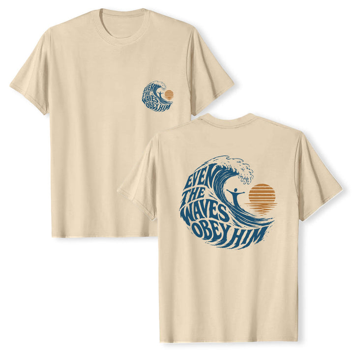 Christianartworkshop Sogar die Wellen gehorchen ihm – Klassisches T-Shirt mit doppelseitigem Wellenmotiv - Beige - 2XL - image 12