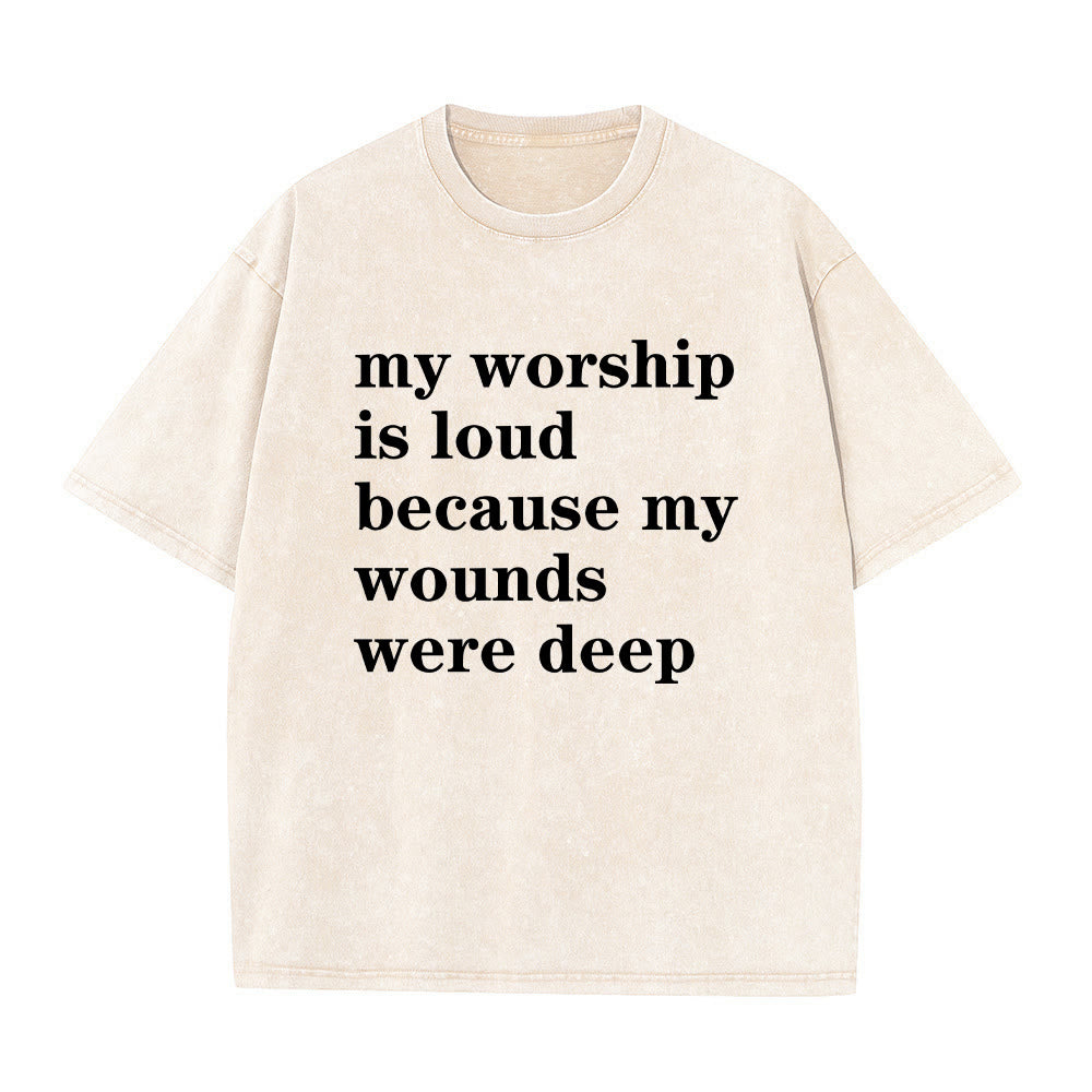 Christianartworkshop Vintage Washed My Worship Is Loud Because My Wounds Were Deep Letter Graphic Classic T-shirt - Weiß - 2XL - image 0