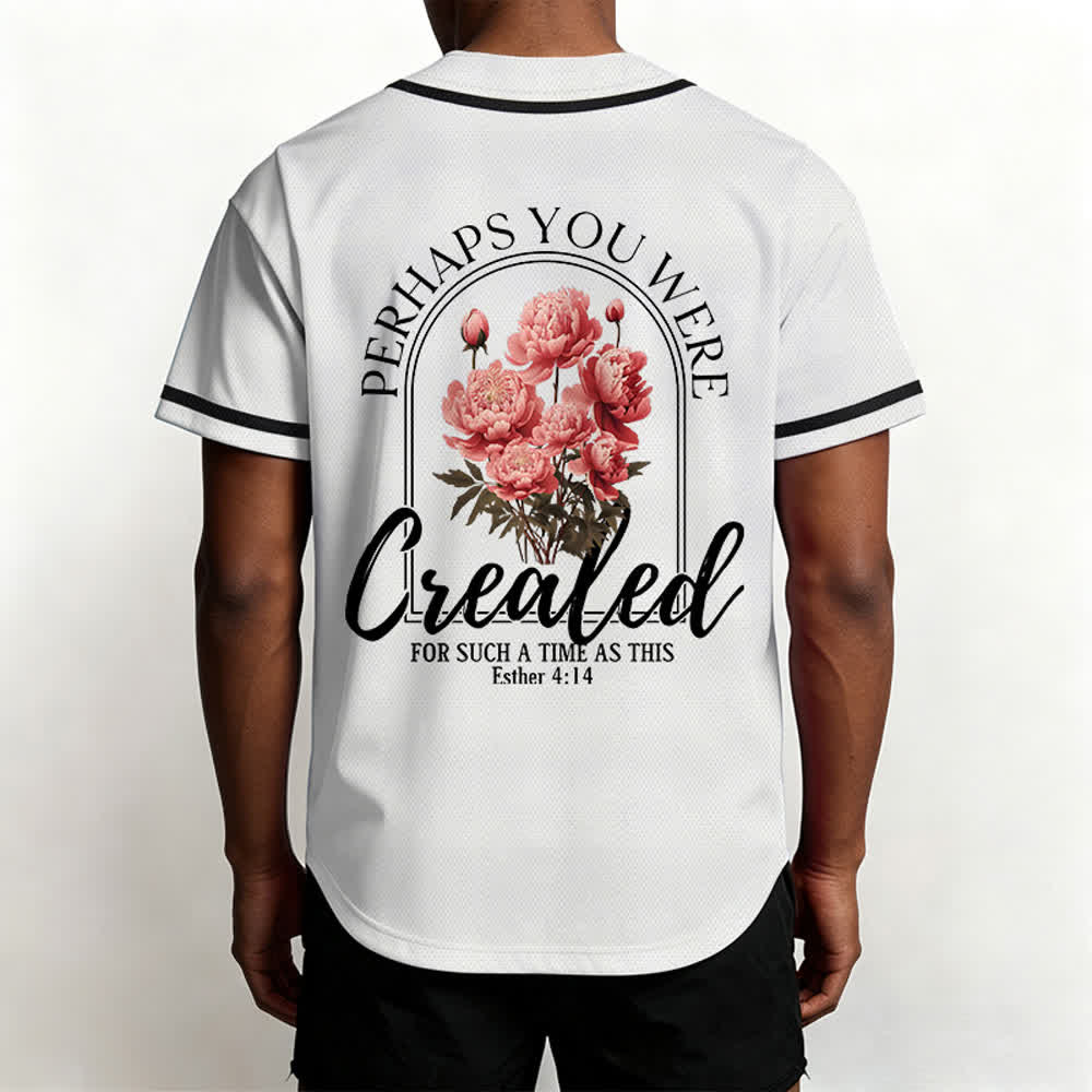 Christianartworkshop „Vielleicht wurdest du gerade für eine Zeit wie diese geschaffen“ Esther 4,14 Baseballtrikot mit Pfingstrosen-Glaubensmotiv und Knöpfen - image 3