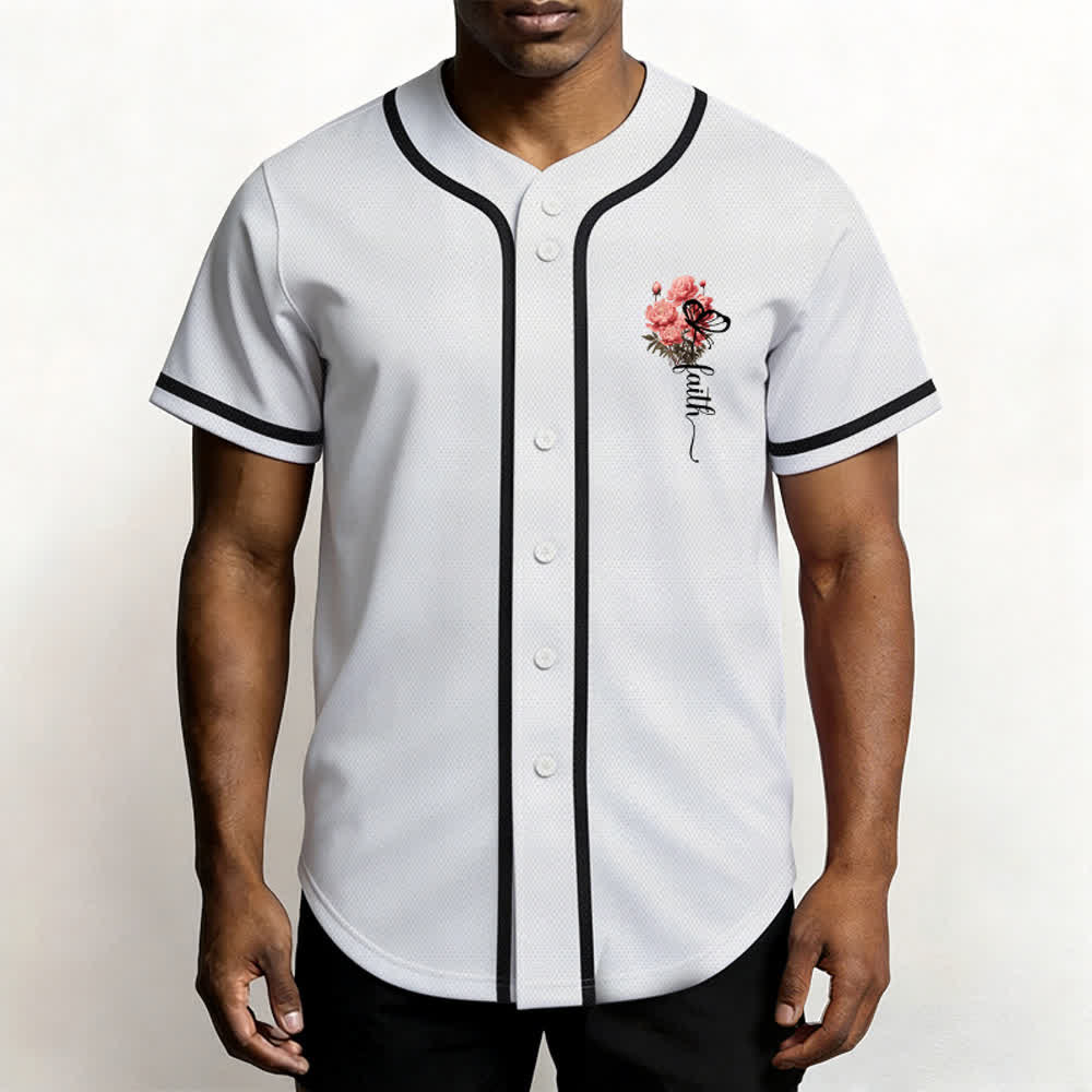Christianartworkshop „Vielleicht wurdest du gerade für eine Zeit wie diese geschaffen“ Esther 4,14 Baseballtrikot mit Pfingstrosen-Glaubensmotiv und Knöpfen - image 4