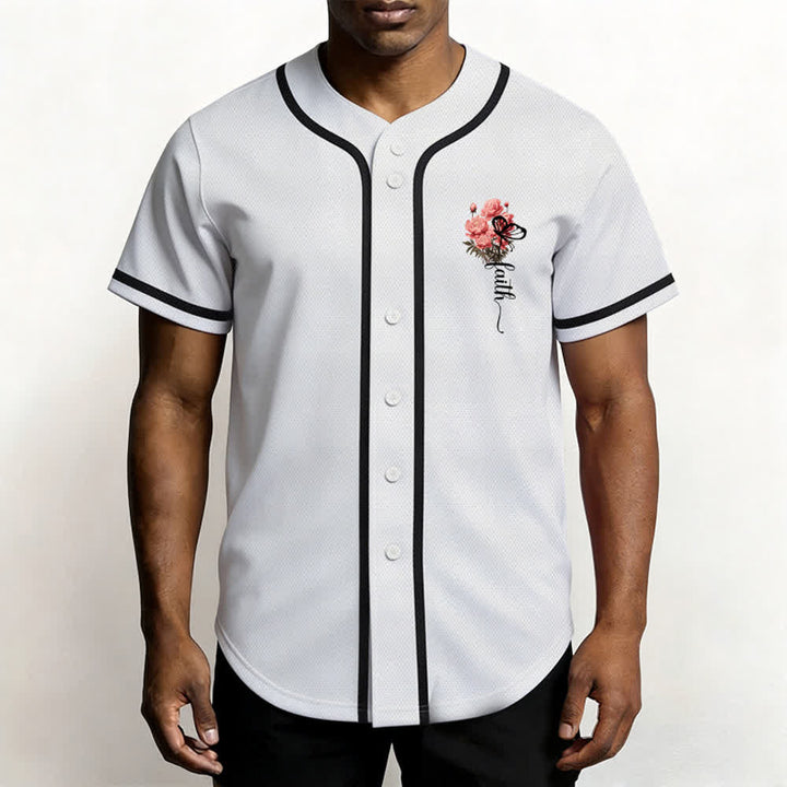 Christianartworkshop „Vielleicht wurdest du gerade für eine Zeit wie diese geschaffen“ Esther 4,14 Baseballtrikot mit Pfingstrosen-Glaubensmotiv und Knöpfen - image 4