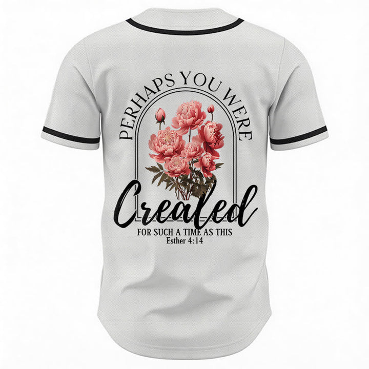 Christianartworkshop „Vielleicht wurdest du gerade für eine Zeit wie diese geschaffen“ Esther 4,14 Baseballtrikot mit Pfingstrosen-Glaubensmotiv und Knöpfen - image 1