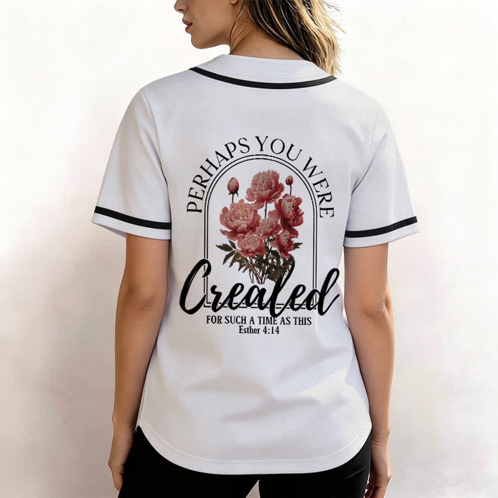 Christianartworkshop „Vielleicht wurdest du gerade für eine Zeit wie diese geschaffen“ Esther 4,14 Baseballtrikot mit Pfingstrosen-Glaubensmotiv und Knöpfen - image 5