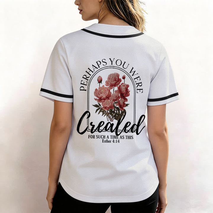 Christianartworkshop „Vielleicht wurdest du gerade für eine Zeit wie diese geschaffen“ Esther 4,14 Baseballtrikot mit Pfingstrosen-Glaubensmotiv und Knöpfen - image 5