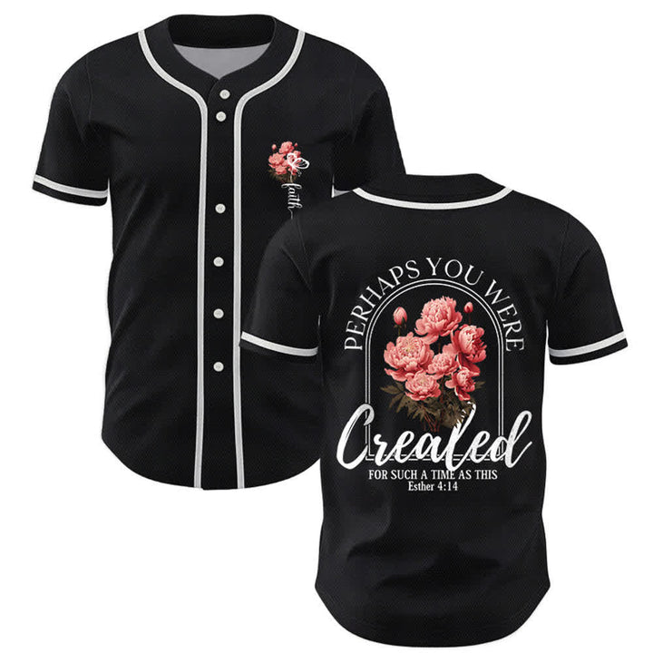 Christianartworkshop „Vielleicht wurdest du gerade für eine Zeit wie diese geschaffen“ Esther 4,14 Baseballtrikot mit Pfingstrosen-Glaubensmotiv und Knöpfen - Schwarz - 5XL - image 7