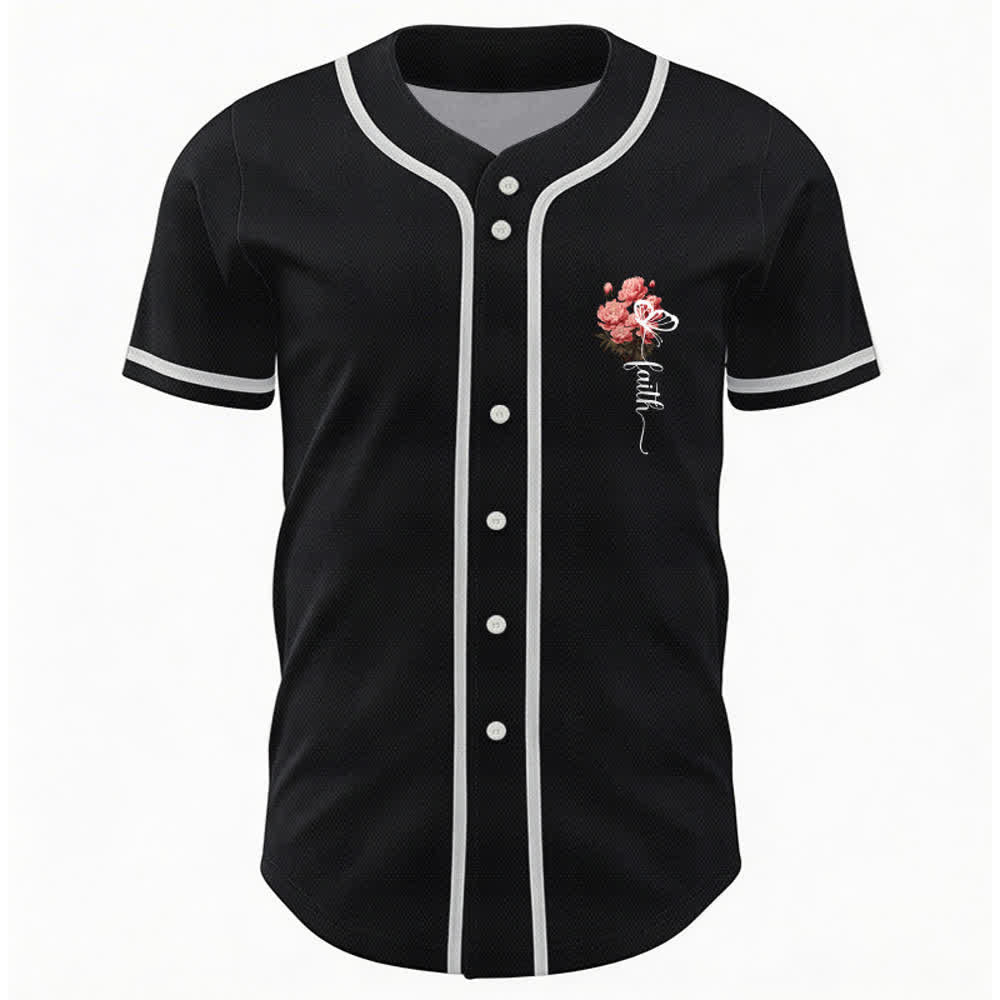 Christianartworkshop „Vielleicht wurdest du gerade für eine Zeit wie diese geschaffen“ Esther 4,14 Baseballtrikot mit Pfingstrosen-Glaubensmotiv und Knöpfen - image 9