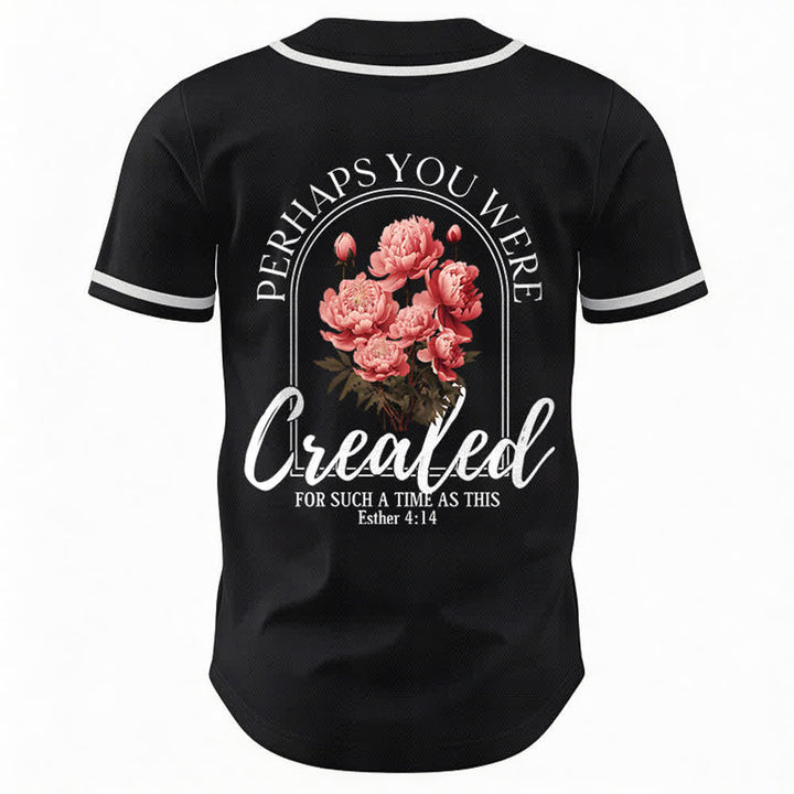 Christianartworkshop „Vielleicht wurdest du gerade für eine Zeit wie diese geschaffen“ Esther 4,14 Baseballtrikot mit Pfingstrosen-Glaubensmotiv und Knöpfen - image 8