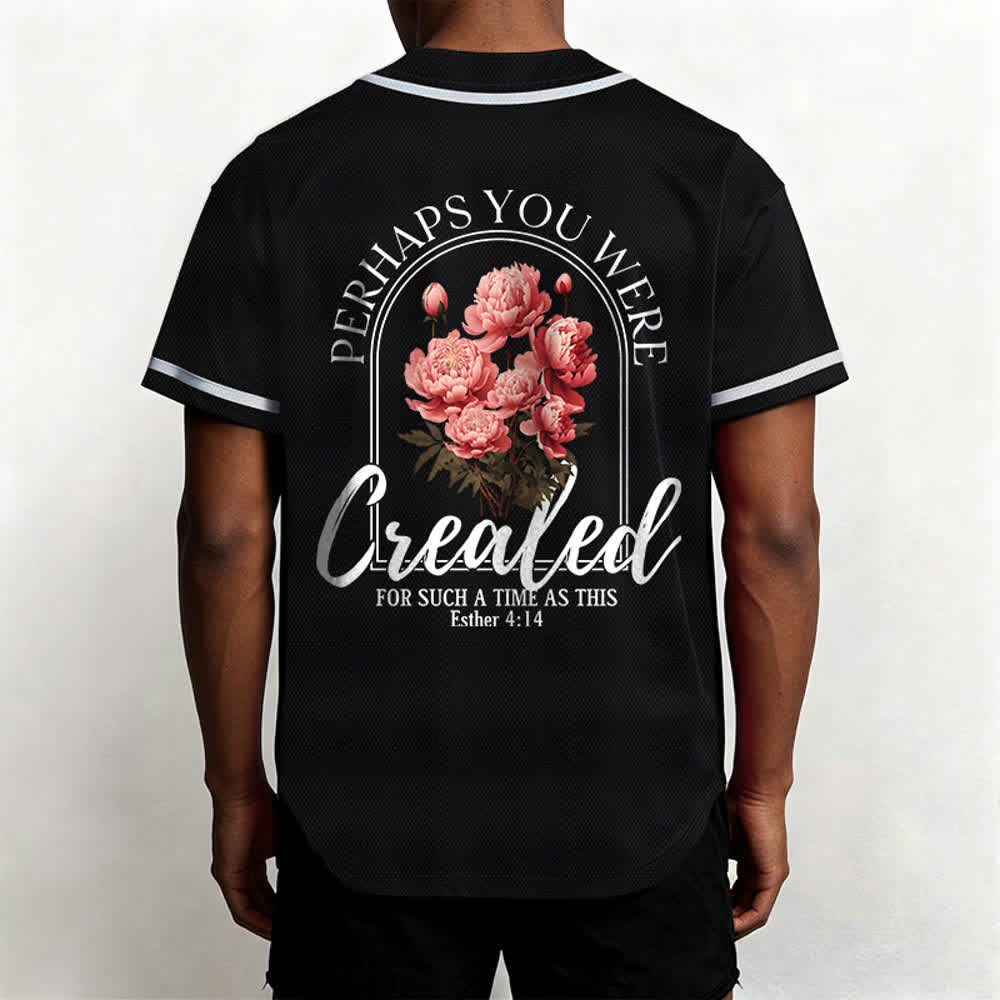 Christianartworkshop „Vielleicht wurdest du gerade für eine Zeit wie diese geschaffen“ Esther 4,14 Baseballtrikot mit Pfingstrosen-Glaubensmotiv und Knöpfen - image 10