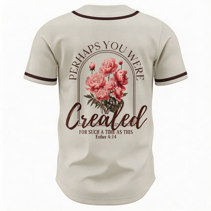 Christianartworkshop „Vielleicht wurdest du gerade für eine Zeit wie diese geschaffen“ Esther 4,14 Baseballtrikot mit Pfingstrosen-Glaubensmotiv und Knöpfen - image 15