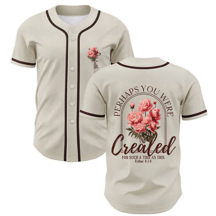 Christianartworkshop „Vielleicht wurdest du gerade für eine Zeit wie diese geschaffen“ Esther 4,14 Baseballtrikot mit Pfingstrosen-Glaubensmotiv und Knöpfen - Beige - 5XL - image 14