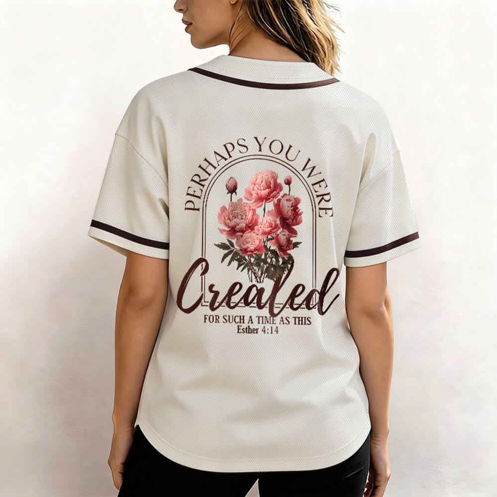 Christianartworkshop „Vielleicht wurdest du gerade für eine Zeit wie diese geschaffen“ Esther 4,14 Baseballtrikot mit Pfingstrosen-Glaubensmotiv und Knöpfen - image 19