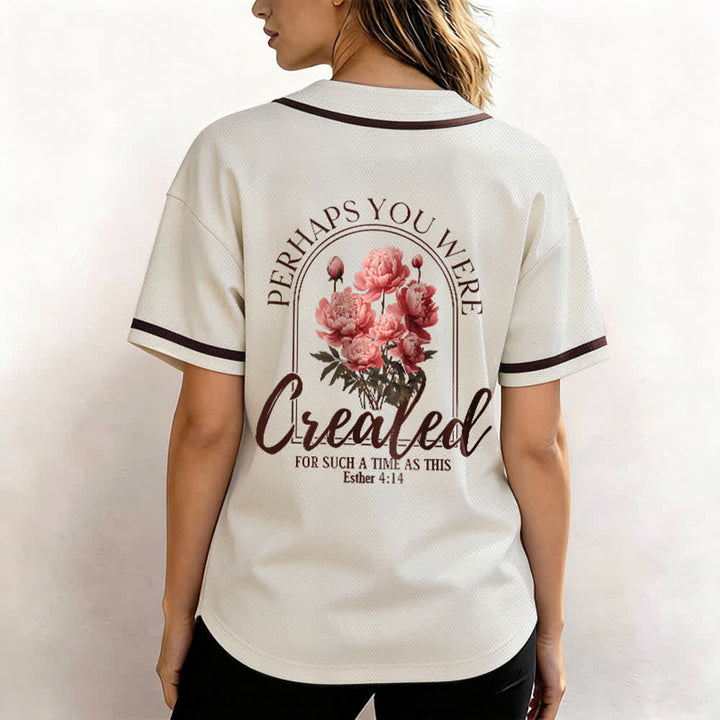 Christianartworkshop „Vielleicht wurdest du gerade für eine Zeit wie diese geschaffen“ Esther 4,14 Baseballtrikot mit Pfingstrosen-Glaubensmotiv und Knöpfen - image 19