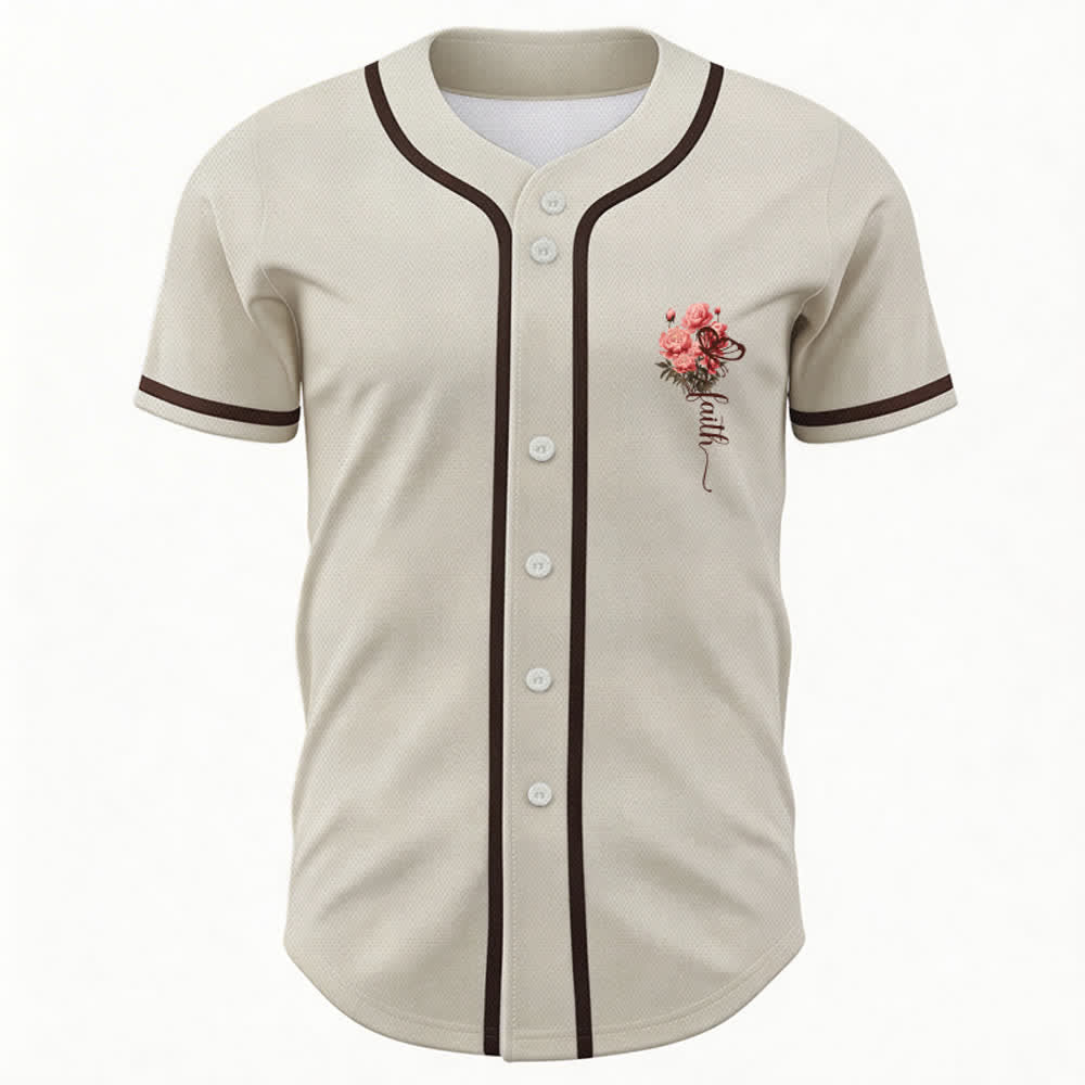 Christianartworkshop „Vielleicht wurdest du gerade für eine Zeit wie diese geschaffen“ Esther 4,14 Baseballtrikot mit Pfingstrosen-Glaubensmotiv und Knöpfen - image 16