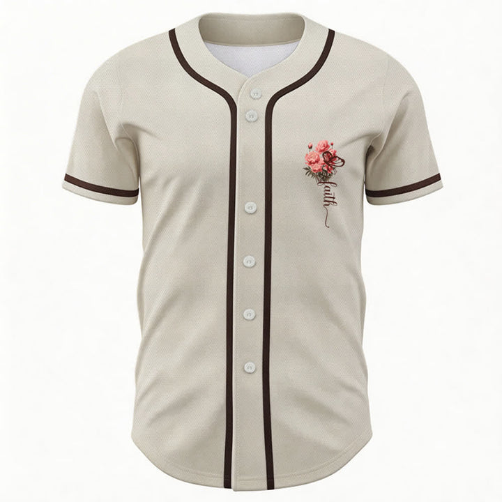 Christianartworkshop „Vielleicht wurdest du gerade für eine Zeit wie diese geschaffen“ Esther 4,14 Baseballtrikot mit Pfingstrosen-Glaubensmotiv und Knöpfen - image 16