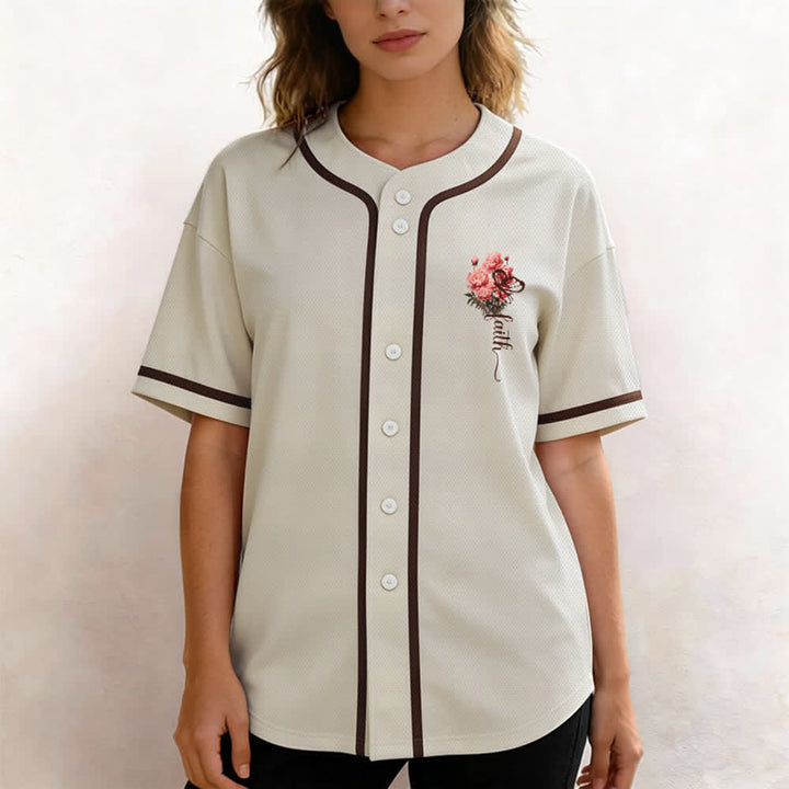 Christianartworkshop „Vielleicht wurdest du gerade für eine Zeit wie diese geschaffen“ Esther 4,14 Baseballtrikot mit Pfingstrosen-Glaubensmotiv und Knöpfen - image 20