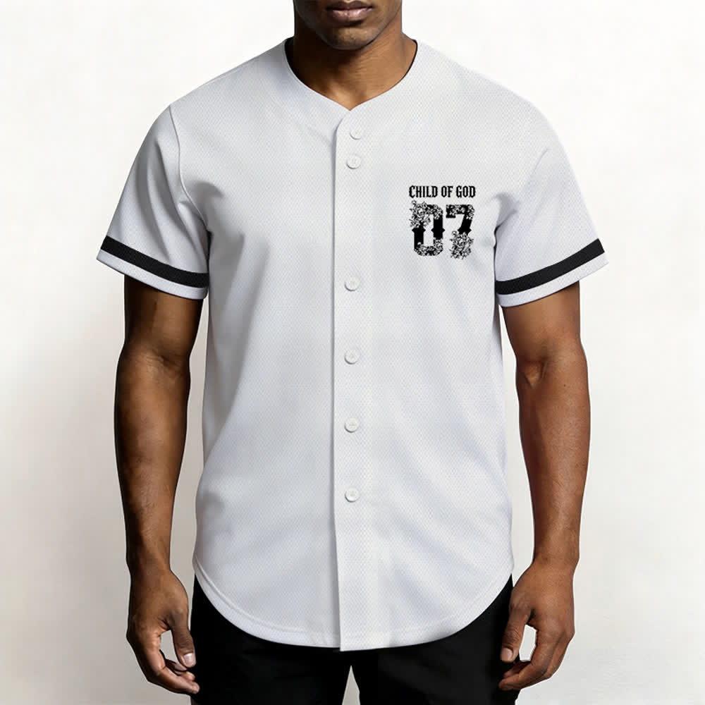 Christianartworkshop „Child Of God“ Baseballtrikot mit Blumenmuster, Nummer 07, Knopfleiste - image 11