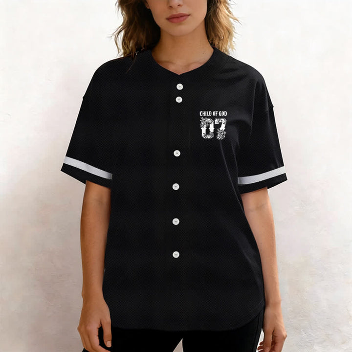 Christianartworkshop „Child Of God“ Baseballtrikot mit Blumenmuster, Nummer 07, Knopfleiste - image 6