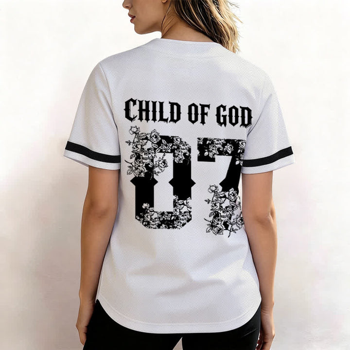 Christianartworkshop „Child Of God“ Baseballtrikot mit Blumenmuster, Nummer 07, Knopfleiste - image 12