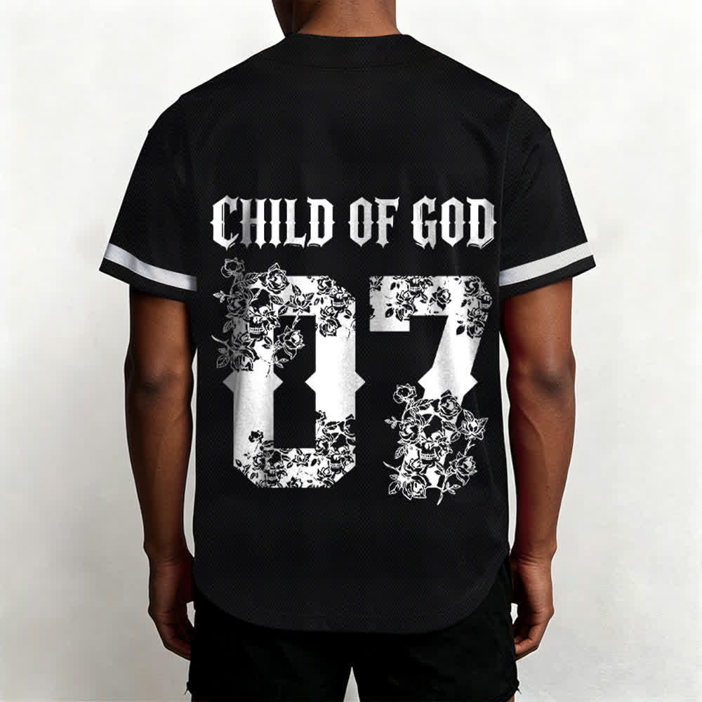 Christianartworkshop „Child Of God“ Baseballtrikot mit Blumenmuster, Nummer 07, Knopfleiste - image 3