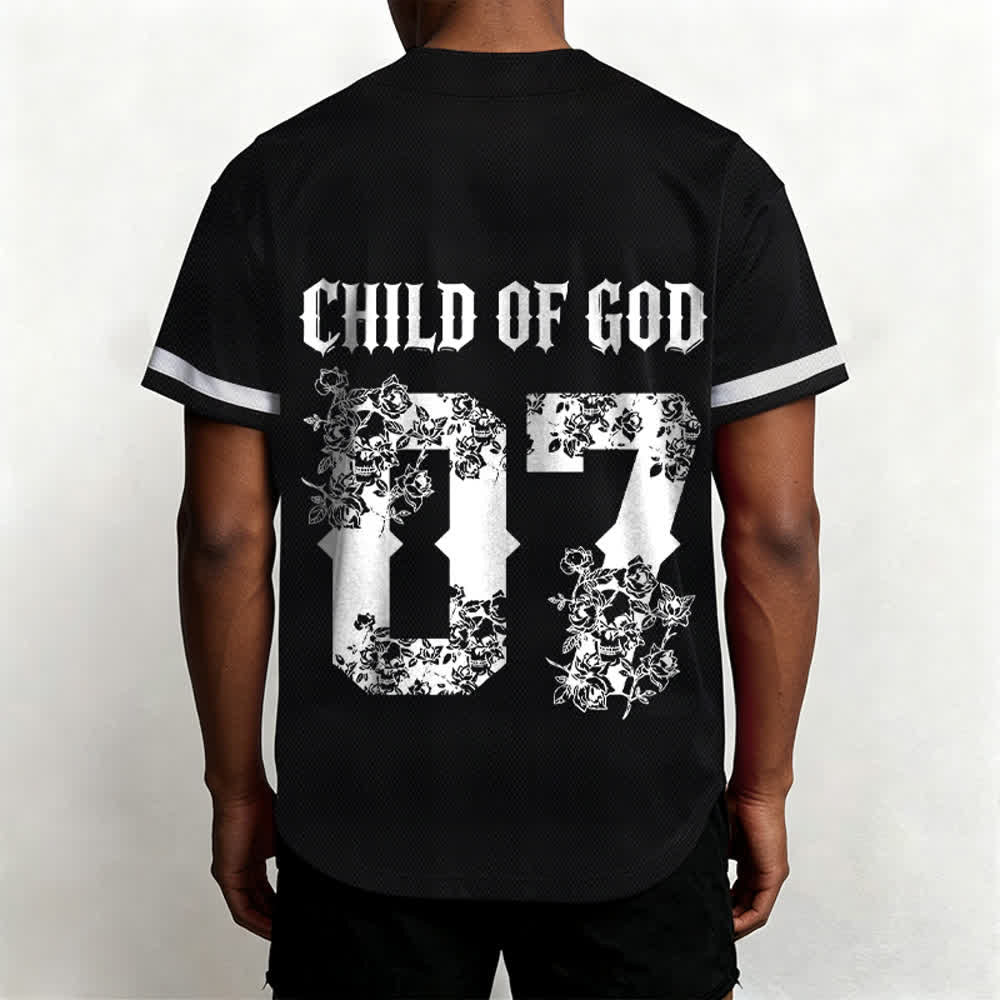 Christianartworkshop „Child Of God“ Baseballtrikot mit Blumenmuster, Nummer 07, Knopfleiste - image 3