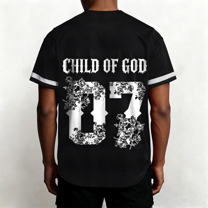 Christianartworkshop „Child Of God“ Baseballtrikot mit Blumenmuster, Nummer 07, Knopfleiste - image 3