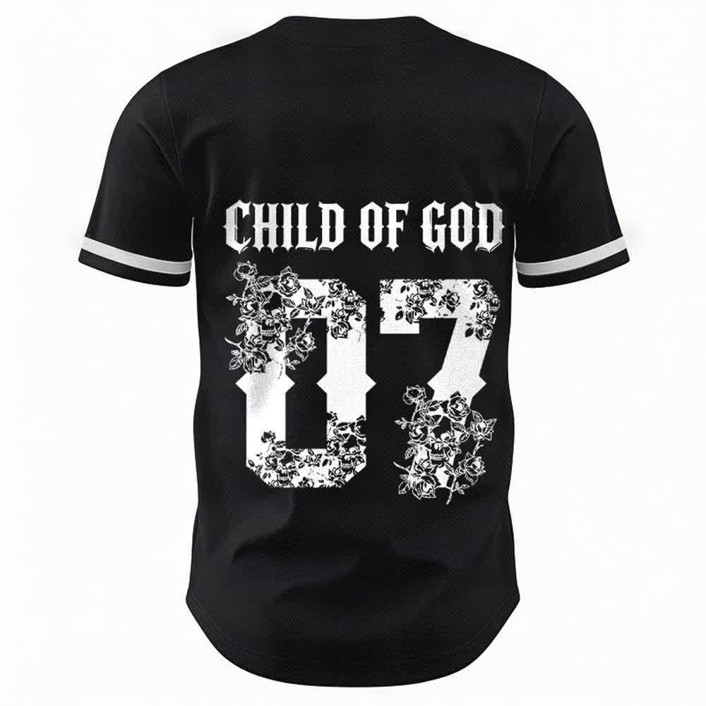 Christianartworkshop „Child Of God“ Baseballtrikot mit Blumenmuster, Nummer 07, Knopfleiste - image 1