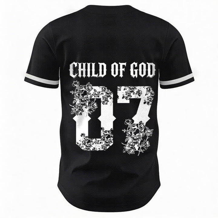 Christianartworkshop „Child Of God“ Baseballtrikot mit Blumenmuster, Nummer 07, Knopfleiste - image 1