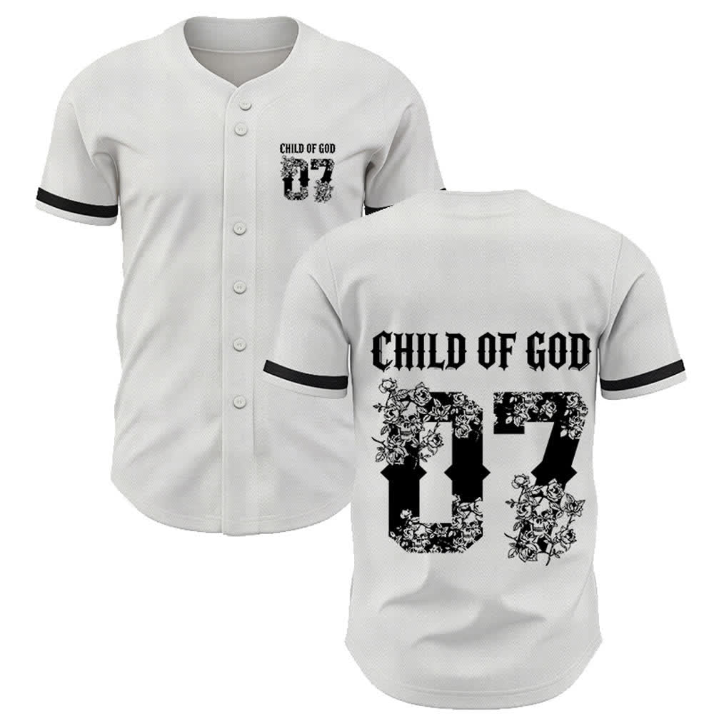 Christianartworkshop „Child Of God“ Baseballtrikot mit Blumenmuster, Nummer 07, Knopfleiste - Weiß - 5XL - image 7