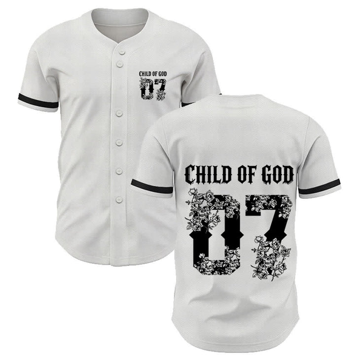 Christianartworkshop „Child Of God“ Baseballtrikot mit Blumenmuster, Nummer 07, Knopfleiste - Weiß - 5XL - image 7